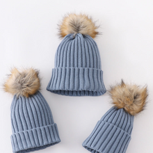 Load image into Gallery viewer, matching mommy and me winter hats with pom pom top.