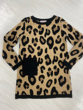 Load image into Gallery viewer, Girls sweater dress with front pocket detail and leopard print.