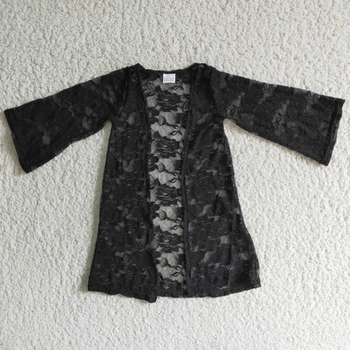 Girls soft lace kimono style shirt in black.