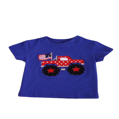 Cotton boys tee shirt with truck and American flag.