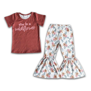 Floral bell bottom pants for baby, toddler and girls.